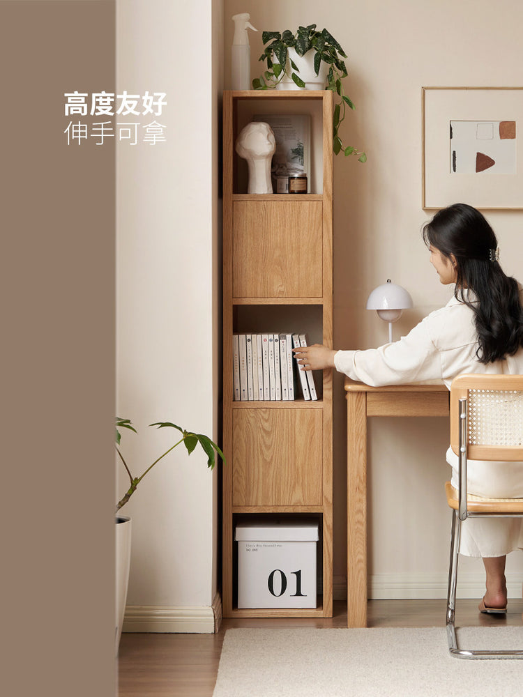实木落地书架北欧拐角书柜简约客厅窄柜小户型橡木置物架