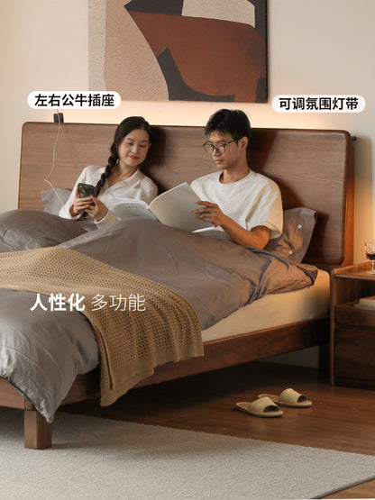 实木床高床头大板床黑胡桃木大床悬浮床卧室星移双人床