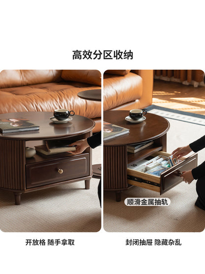 实木客厅美式复古圆几法式中古边几组合茶几茶桌茶台