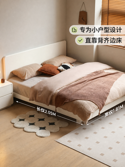 实木床现代简约卧室双人床白色悬浮床大床奶油风齐边床