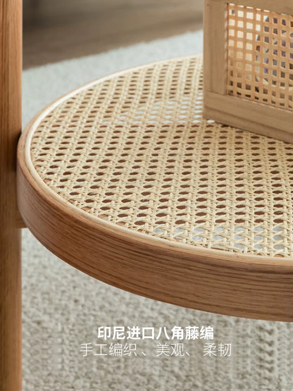 藤编玻璃茶几小户型客厅沙发边几现代简约双层实木小茶桌