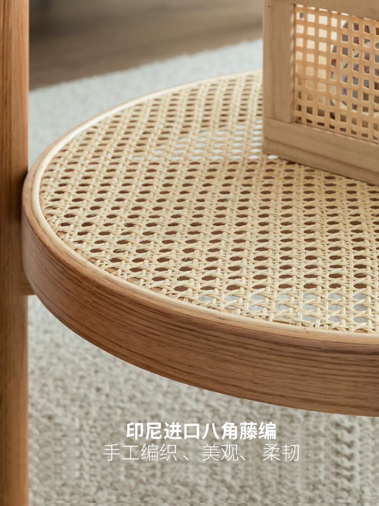 藤编玻璃茶几小户型客厅沙发边几现代简约双层实木小茶桌