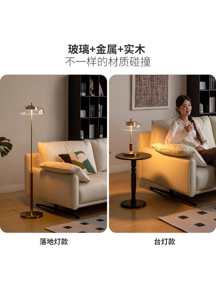 实木玻璃台灯轻奢高级创意文艺复古氛围灯客厅中古落地灯