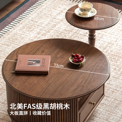 实木茶几客厅美式复古圆几法式边几黑胡桃木大小组合茶台