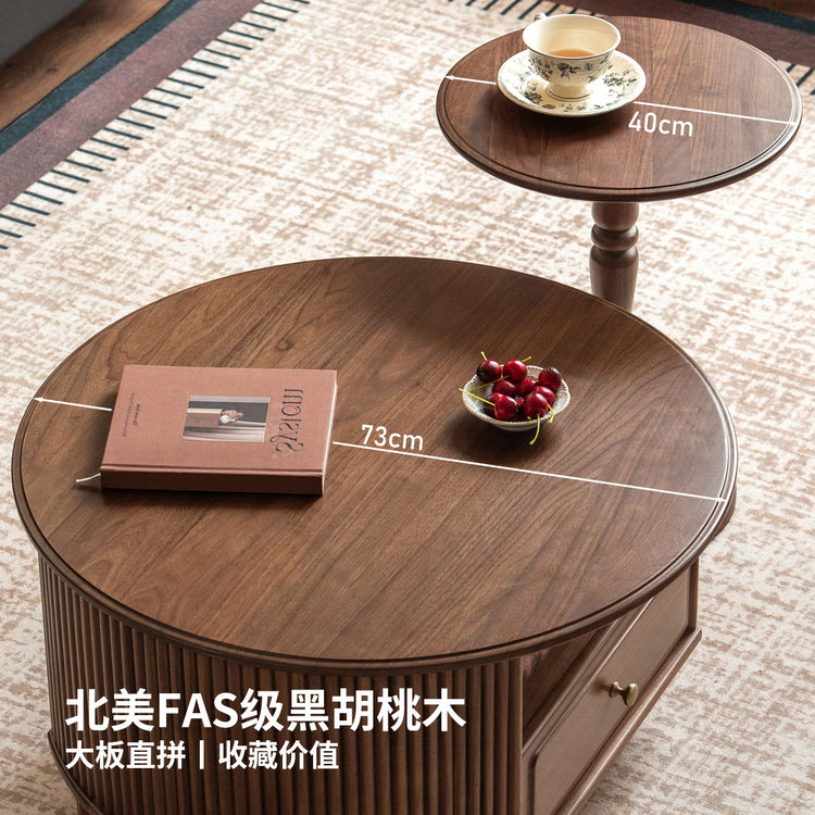 实木茶几客厅美式复古圆几法式边几黑胡桃木大小组合茶台