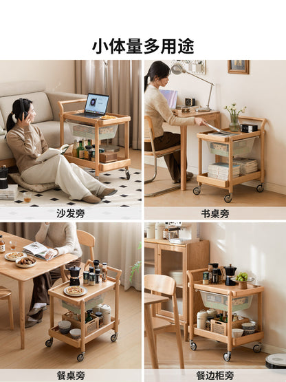 实木边几客厅现代简约沙发侧边桌原木置物边柜移动小推车