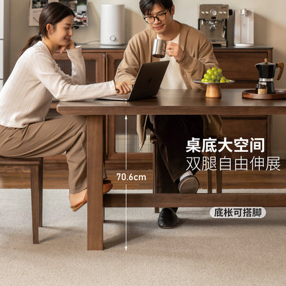实木餐桌现代简约餐厅大尺寸吃饭桌子胡桃色长方形工作台