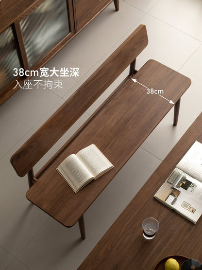 实木长条凳餐厅现代简约软包靠背椅黑胡桃木休闲椅子