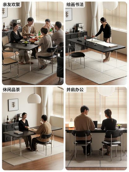 实木餐桌椅组合亚克力悬浮大桌子侘寂风黑色饭桌轻奢餐台