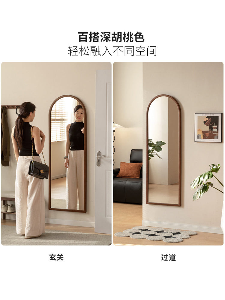 实木试衣镜现代简约宿舍全身镜卧室挂墙落地两用穿衣镜