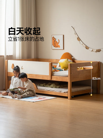 实木儿童子母床现代简约卧室双层床小户型拖床抽拉床