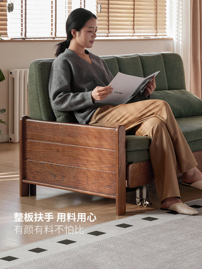 实木沙发床客厅现代简约坐卧两用橡木胡桃色折叠沙发