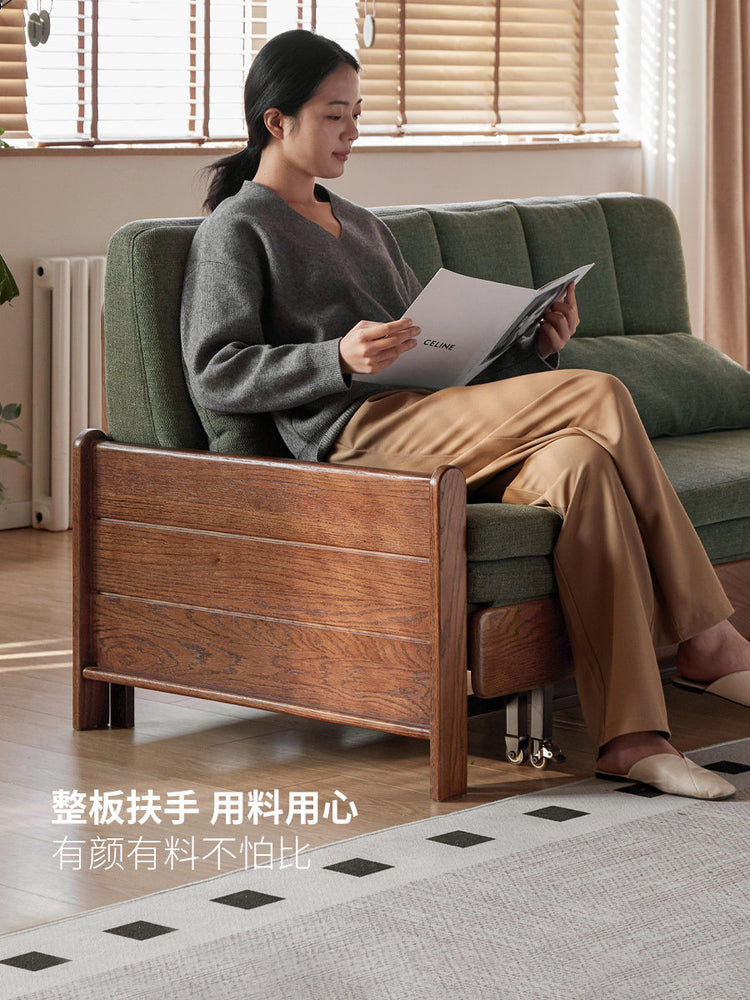 实木沙发床客厅现代简约坐卧两用橡木胡桃色折叠沙发