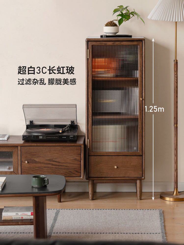 实木边柜客厅现代简约收纳展示柜胡桃色小户型电视柜立柜