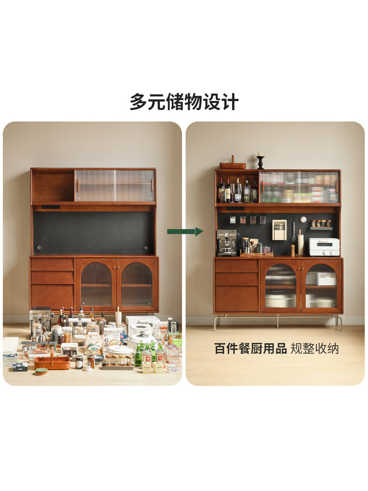 实木中古餐边柜法式复古玻璃柜子餐厅靠墙收纳储物柜