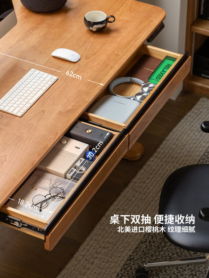 实木书桌现代简约办公桌书房带抽学习桌樱桃木电动升降桌