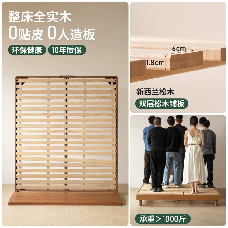 实木床现代简约大板床卧室樱桃木双人床小户型齐边床