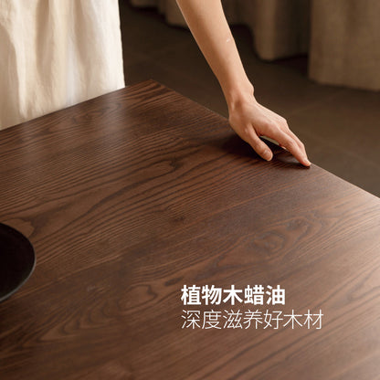 实木餐桌餐厅侘寂厚桌面自然边大板桌白蜡木拼黑桌子