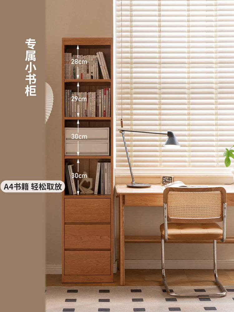 实木书柜落地可自由组合满墙书架小户型中古樱桃木展示柜