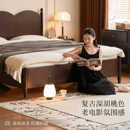 实木床法式复古大板床卧室胡桃色储物床离地箱体床