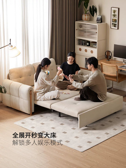 布艺沙发床客厅奶油风白色坐卧两用沙发多功能伸缩床