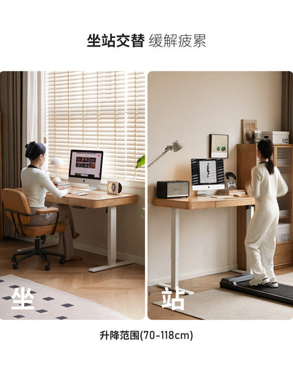 实木书桌白蜡木简约电动升降桌书房现代办公桌电脑桌