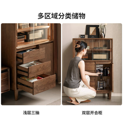 实木客厅意式轻奢小户型展示柜黑胡桃木小餐边柜