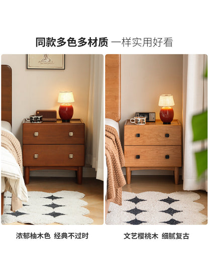 实木床头柜卧室经典中古双抽储物柜床边黑色收纳柜