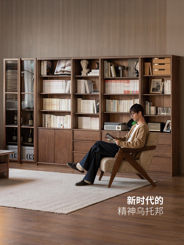 黑标实木书柜书房轻奢展示柜置物柜黑胡桃木收纳柜