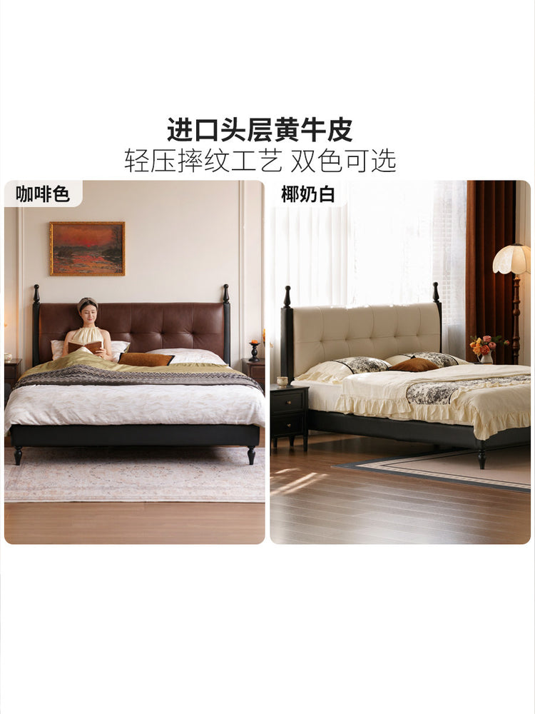 皮艺床卧室轻奢真皮床美式复古软靠床小户型双人床