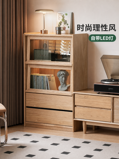 实木边柜现代简约沙发翻门柜客厅落地收纳展示柜书柜