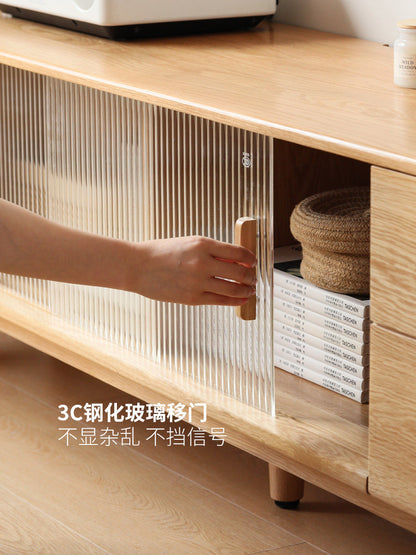 实木电视柜现代简约橡木客厅储物柜小户型原木地柜