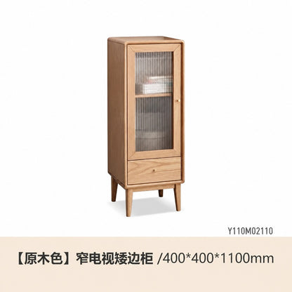 实木客厅边柜现代简约橡木置物柜北欧小户型墙角收纳窄柜