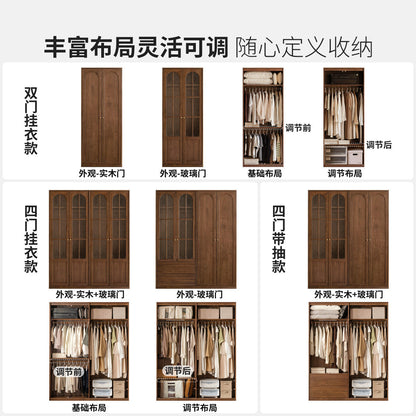 实木衣柜法式复古衣橱卧室黑胡桃木储物柜对开门柜子