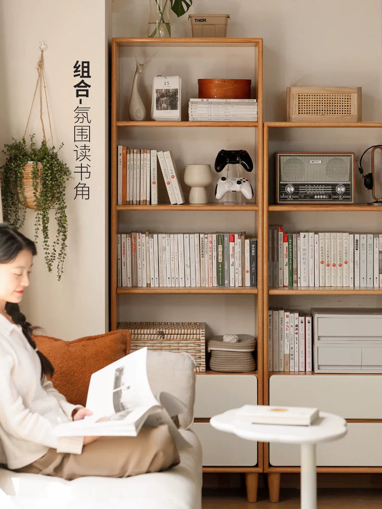实木书柜现代简约客厅展示柜小户型组合柜靠墙收纳柜