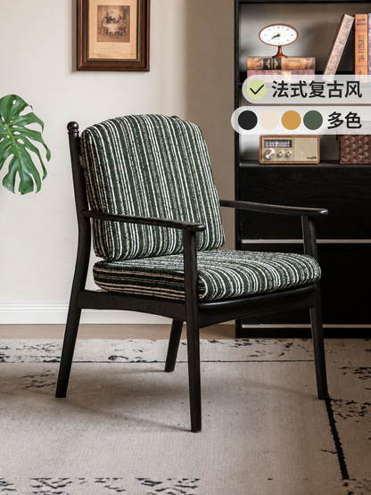 实木书椅法式复古书房扶手椅黑色靠背软包椅休闲椅子
