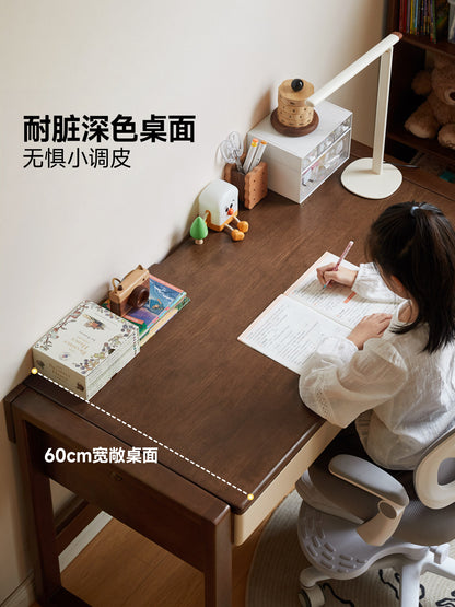 实木儿童书桌书架一体升降桌学习桌复古风学生写字桌