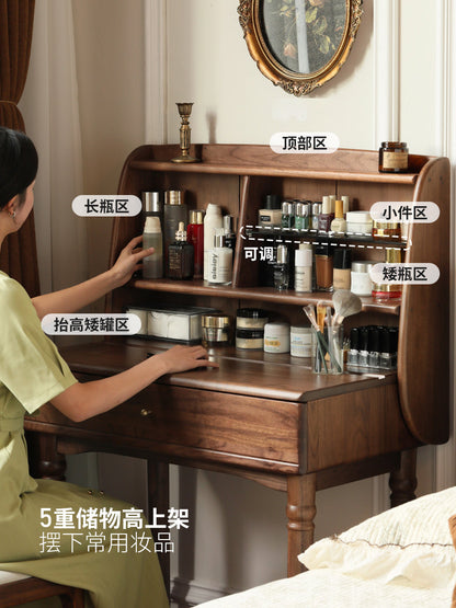 实木化妆桌法式复古黑胡桃木梳妆台卧室带上架化妆台