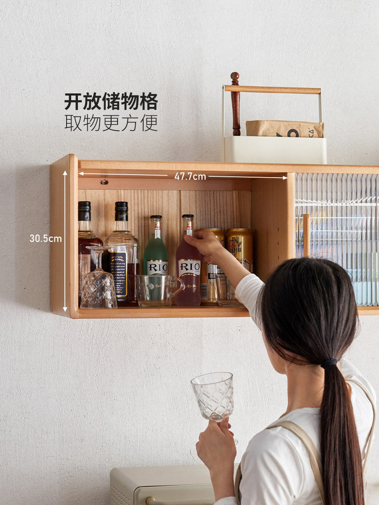 实木壁挂餐边柜北欧简约收纳原木墙壁柜餐厅吊柜储物柜