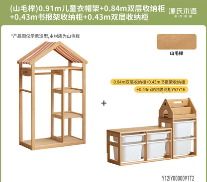实木儿童蒙氏衣柜卧室男孩女孩挂衣架宝宝玩具收纳柜