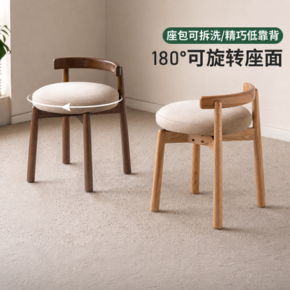 实木旋转凳子现代简约软包化妆凳橡木圆凳靠背小板凳