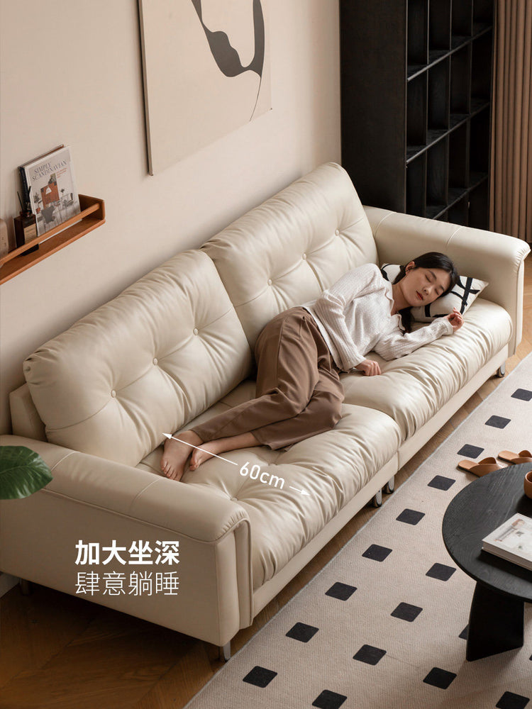 真皮沙发客厅白色奶油风直排意式轻奢头层牛皮沙发