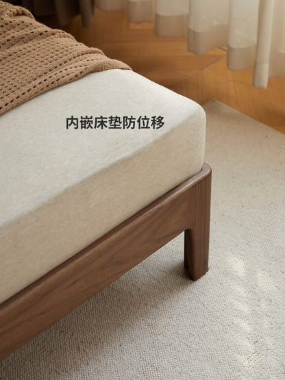 实木床意式轻奢大板床卧室黑胡桃木双人床复古风大床
