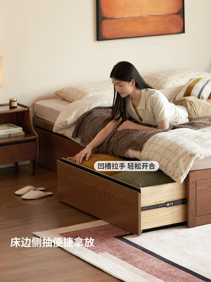实木床现代简约储物抽屉床卧室橡木胡桃色榻榻米床