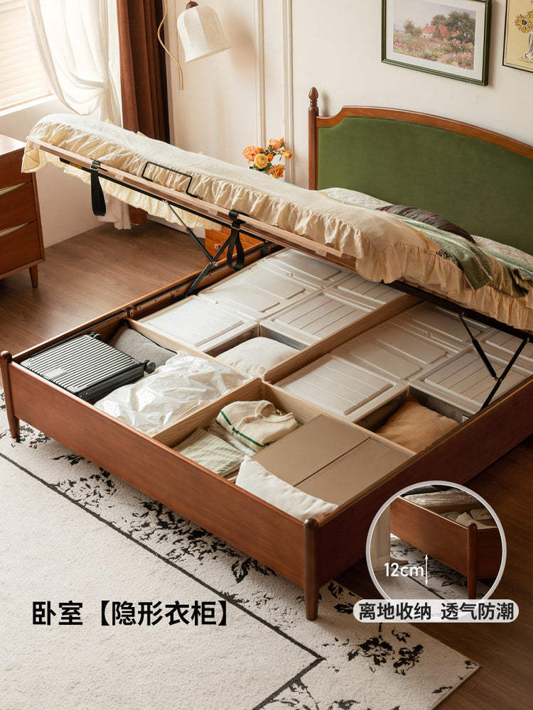 实木床法式复古软靠床卧室中古风双人床离地箱体床