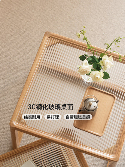 实木玻璃茶几设计师款原木方几小户型大小组合藤编小茶台