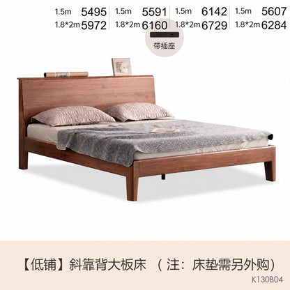 全实木床北欧卧室黑胡桃木大床现代简约1.5米1.8米双人床