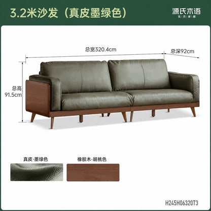 意式轻奢小户型头层牛皮实木客厅橡胶木沙发