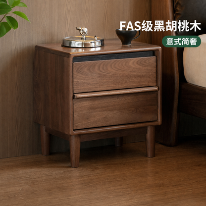 实木床头柜意式轻奢储物柜卧室黑胡桃木收纳柜小柜子