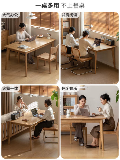 实木餐桌餐厅现代简约饭桌可靠墙长桌白蜡木桌椅组合